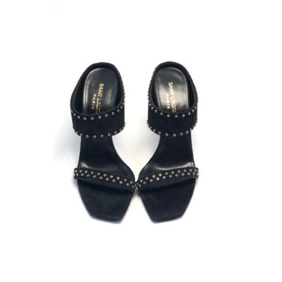 SAINT LAURENT Black Embellished Suede Sandals Mules  Size EU:36 - Picture 4 of 11